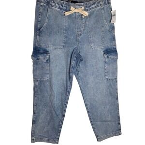 NWT GAP Easy Jean Cargo Pull On Denim Jeans Elastic Waist Drawstring Relaxed